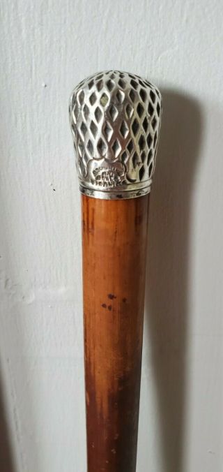 ANTIQUE STERLING SILVER HANDLE WALKING STICK CANE MARKED SCHUMANN NY 2