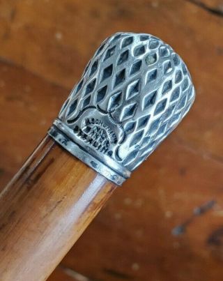 ANTIQUE STERLING SILVER HANDLE WALKING STICK CANE MARKED SCHUMANN NY 3