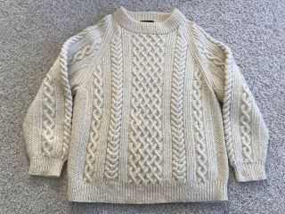 Vintage Eddie Bauer Hand Knit Wool Cable Knit Fisherman Sweater Heavy Chunky