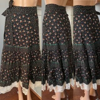 Vtg Jessica Gunnies Gunne Sax High Waisted Floral Lace Prairie Skirt 70s Sz 7