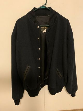 Vintage Albion Award Wool Leather Letterman Black Jacket Size Large 48