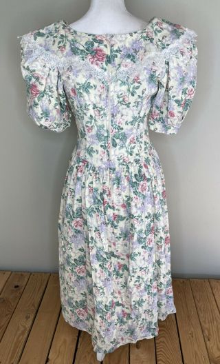 Vintage Jessica Mcclintock Gunne Sax Puff Sleeve Midi Dress Sz M Cream Floral E6 2