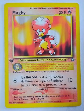 1995 - 2001 Carta Pokemon 1 St 1 Edicion.  Card Magby 23/111 EspaÑola.