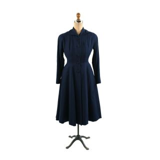 Vintage 40s 50s Navy Blue Crepe Fit And Flare Evening Princess Coat Jacket Xs