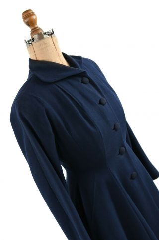Vintage 40s 50s Navy Blue Crepe Fit and Flare Evening Princess Coat Jacket XS 3