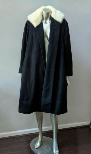 Vintage 50s Forstmann Fox Collar Soft Virgin Wool Heavy Long Swing Coat Sz M/l