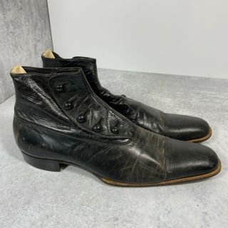 Antique Victorian Edwardian Black Leather Side Button Up Brogue Boots Us M 9