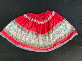 Seminole Antique Handmade Appliqué Full Red Skirt - 30” Waist
