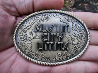 Vtg Austin City Limits Belt Buckle Tv Show Concert Music Willie Brass Rare Vg,