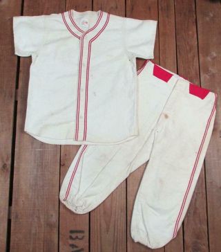 Vintage 1960s Empire Boys Flannel Baseball Uniform Little League Shirt/pants Szm