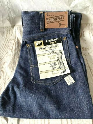Vintage Pennys Ranchcraft Slim Western Denim Jeans Boys Size 16/26 X 29 Nos