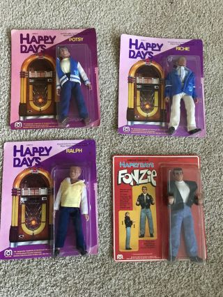 Vintage 1976 Mego Happy Days Figures Complete Set Of 4 In Packages