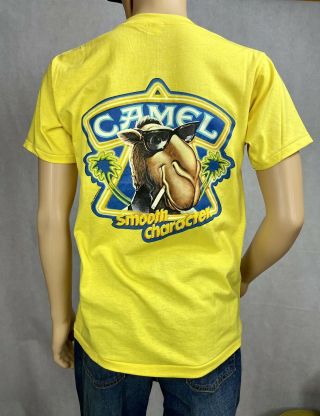 Vtg 80s Joe Camel Cigarettes Shirt Yellow Promo Short Sleeve T Shirt Men’s Sz L