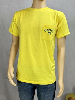 Vtg 80s Joe Camel Cigarettes Shirt Yellow Promo Short Sleeve T Shirt Men’s Sz L 3