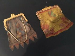 2 Antique Purses Whiting And Davis Enameled Metal Mesh 1920 