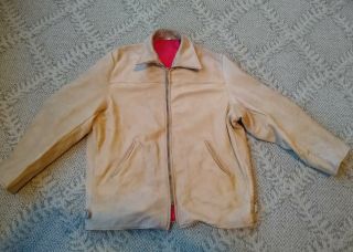 Vtg Distressed Buckskin Leather Uber Motorcycle Jacket Tan Lined From Montana