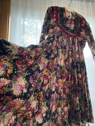 Vintage 70s Indian Banjara Afghan Cotton Gauze Boho Hippie Cottagecore Dress