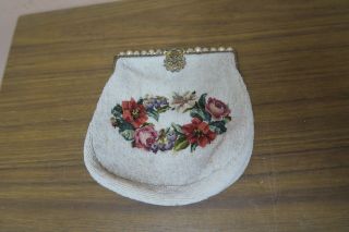 Antique Vintage French Handmade Micro Beaded And Petite Point Handbag Purse Bag