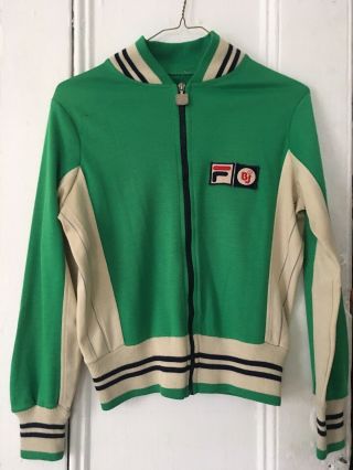 Vintage 70s Green Fila Track Sport Zip Up Jacket Xs Women’s Or Youth Boys M