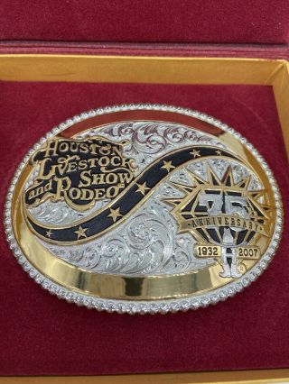 Houston Livestock Show Rodeo 75th Anniversary Buckle Gist Silversmiths