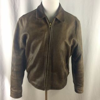 Vintage J Crew Leather Jacket Large Brown Bomber Motorcycle Distressed 90s Korea