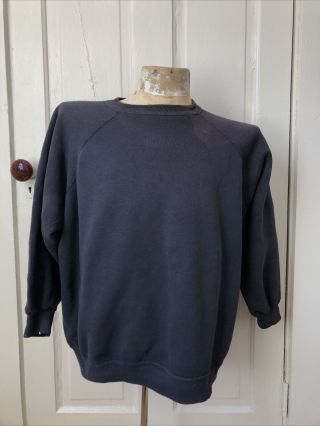 Vintage 1960s Navy Blue Long Sleeve Sweatshirt Faded Gusset Worn Xl Sportswear