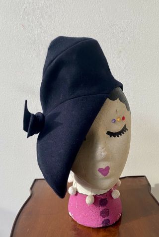 Vintage 1930 - 40s Navy Wool Tilt Women’s Hat Size 23