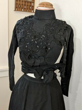 Antique Vintage 1900s Victorian Beaded Corset Top Jacket Skirt Black Embellished