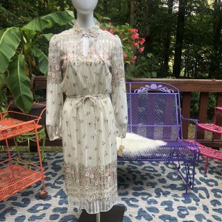 Vintage 70s Gunne Sax Style Floral Lace Prairie Dress Sz 13 Boho Edwardian Nwt