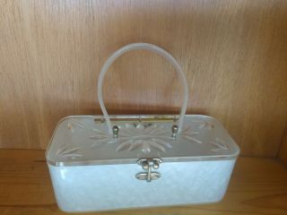Rare Vintage Nelson Of Miami Lucite Purse Clear Carved Top,  Pearl Box
