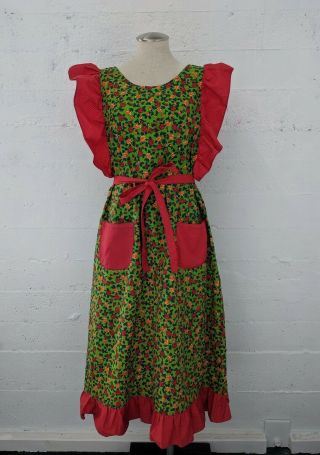 Design House 80s Vintage Rose Floral Polkadot Ruffle Statement Sleeve Dress Sz S