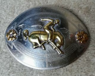 Vintage Hand Made Ricardo Nickel Silver Horse Rodeo Cowboy Western Belt Buckle