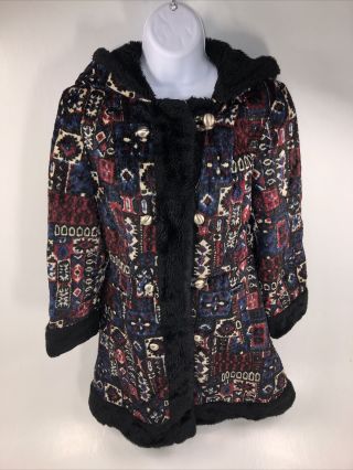 Vintage 60s Betty Rose Tapestry Coat Parka Hooded Women’s Multicolor Jacket