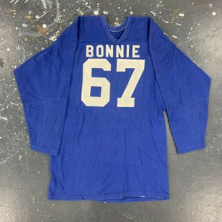 Bonnie All Cotton Blue Football Jersey 67 Vtg 60s Usa Gusset Athletic Sports L
