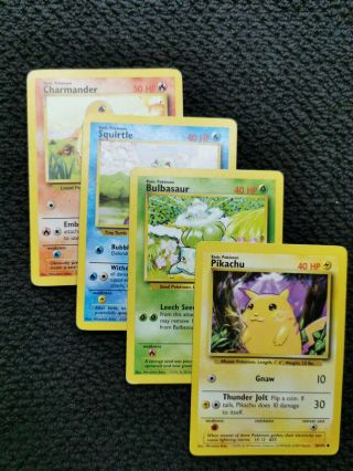 Pokemon Base Set Starter Bundle Pikachu Bulbasaur Squirtle Charmander Wotc Cards