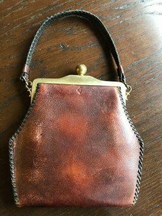 Antique arts & Crafts Hand Tooled leather Purse W/Push Clasp Art Nouveau 2