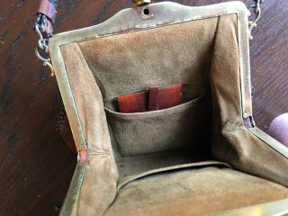 Antique arts & Crafts Hand Tooled leather Purse W/Push Clasp Art Nouveau 3