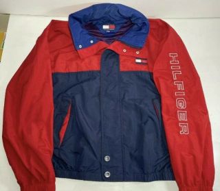 Rare Vintage 90s Tommy Hilfiger Windbreaker Hooded Jacket | Maroon / Navy Sz Xl