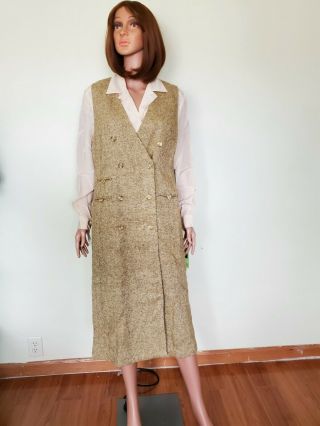 Vintage Anne Klein Yellow/brown Wool Tweed 1970s Double Breasted Vest Dress
