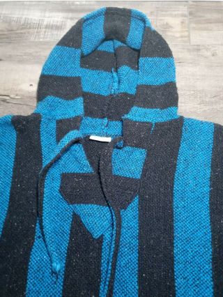 90s Vintage Stussy Baja Hoodie Mexican Blanket pullover poncho jacket black blue 3