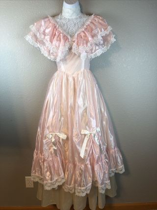Vintage Gunne Sax Jessica Mcclintock Victorian Style Pink Lace 1980s Dress