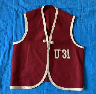 Vtg Antique 1930s University Of Utah Wool Felt Varsity College Vest Sz S Jacket