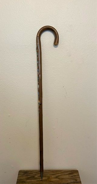 Vintage German Walking Stick Cane Carved Wanderstock W/ 9 Badges Stocknagel 37 "