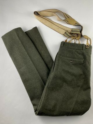 Vtg Ll Bean Wool Pants Police Brass Suspenders 1950s 35 X 32.  5 A,
