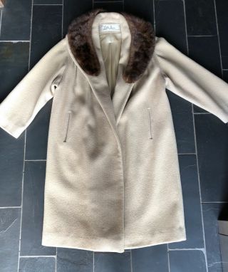 Vintage Lilli Ann Paris Swing Coat Camel Tan Wool Fur Collar