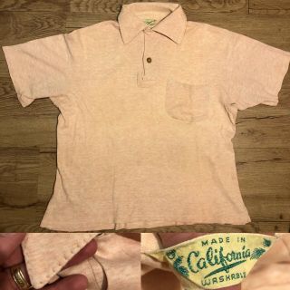 Antique Vtg 1930s 40s Mens California Salmon Polo Collared Shirt Usa Rockabilly