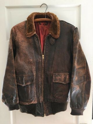 Us Wwii Brown Leather Flight Jacket Ykk Zipper Distressed Patina Buy It Now
