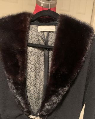 Vintage Black 100 Virgin Cashmere Sweater with Mink Fur Collar Size S/M 3