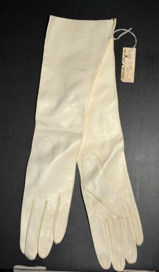 Vintage White Kid Leather Gloves 15” Long Made In Italy Size 7 Ohrbach 
