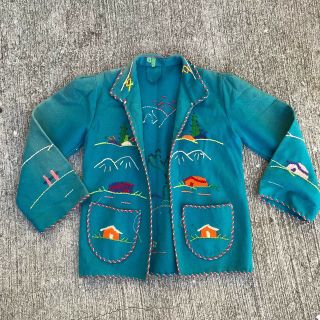Vintage 40s 50s Felt Wool Jacket Mexican Embroidered Souvenir Tourist Child’s